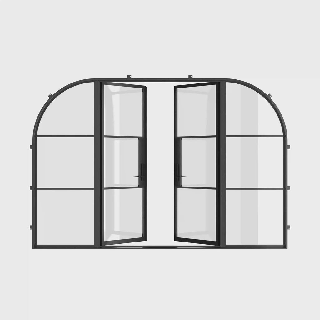 modern steel double entry door with sidelights