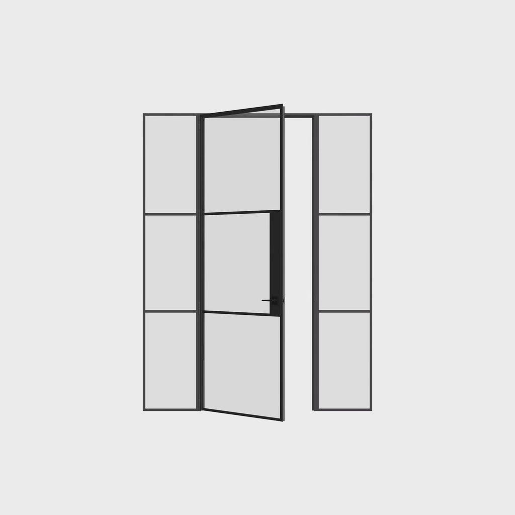 Air 4 modern single flat steel door with sidelights and tempered glass