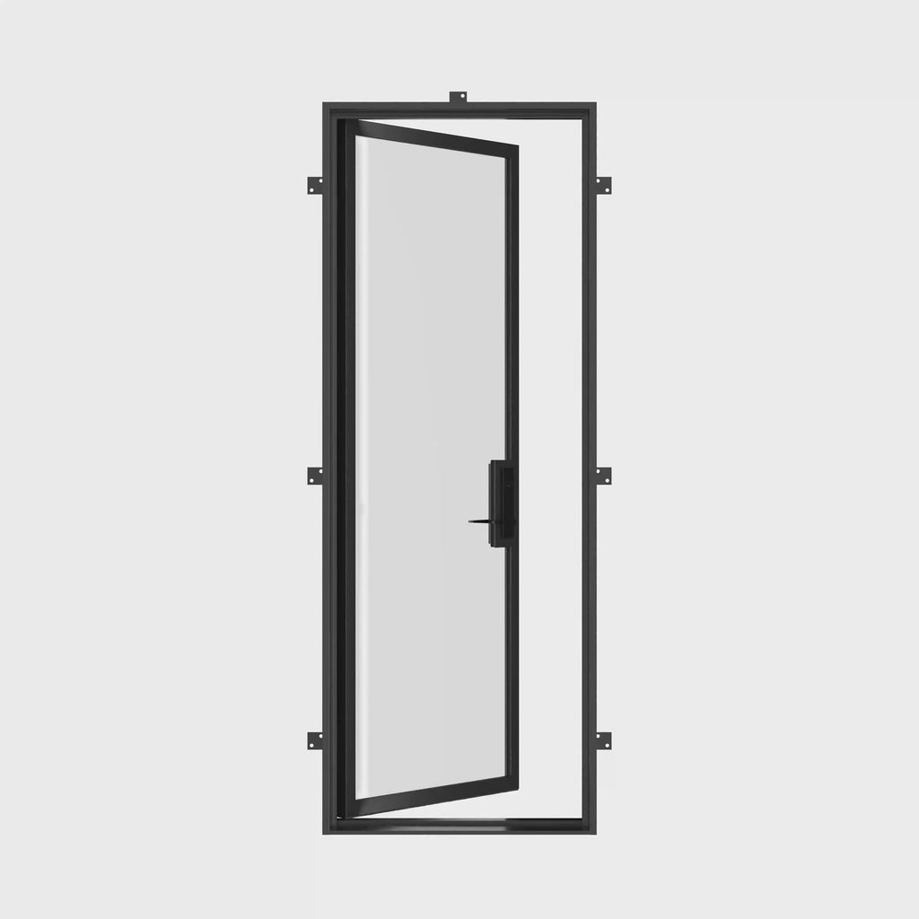 Designer flat-profile steel door with thermal break core and premium insulated glass panels