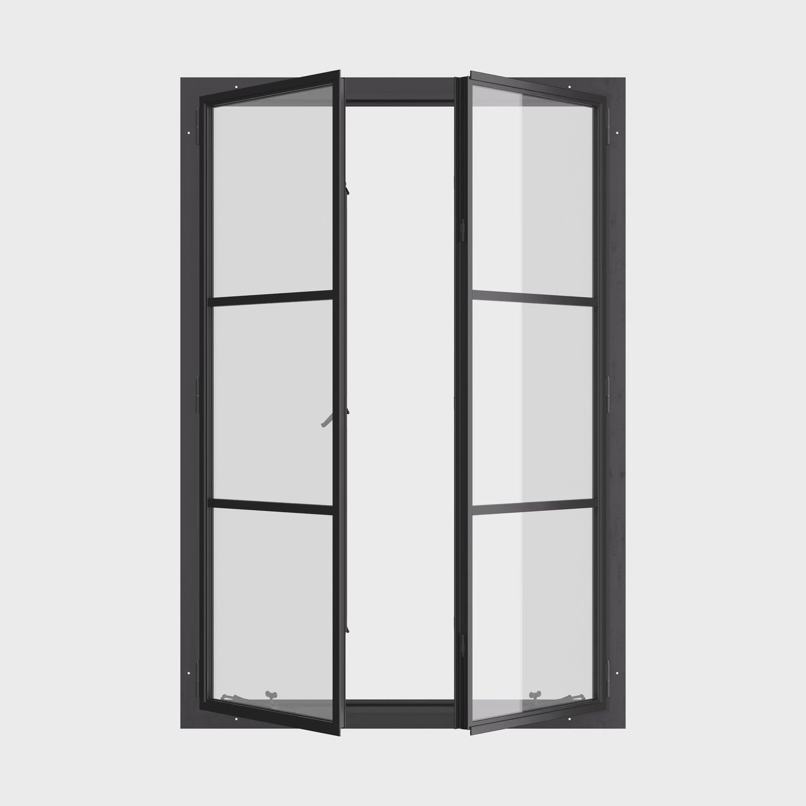 Portrait double casement steel window, thermal break, narrow sightlines
