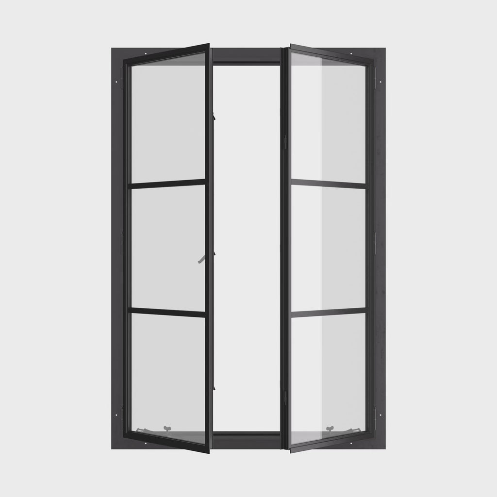 Portrait double casement steel window, thermal break, narrow sightlines