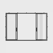 Architectural double sliding steel door system.