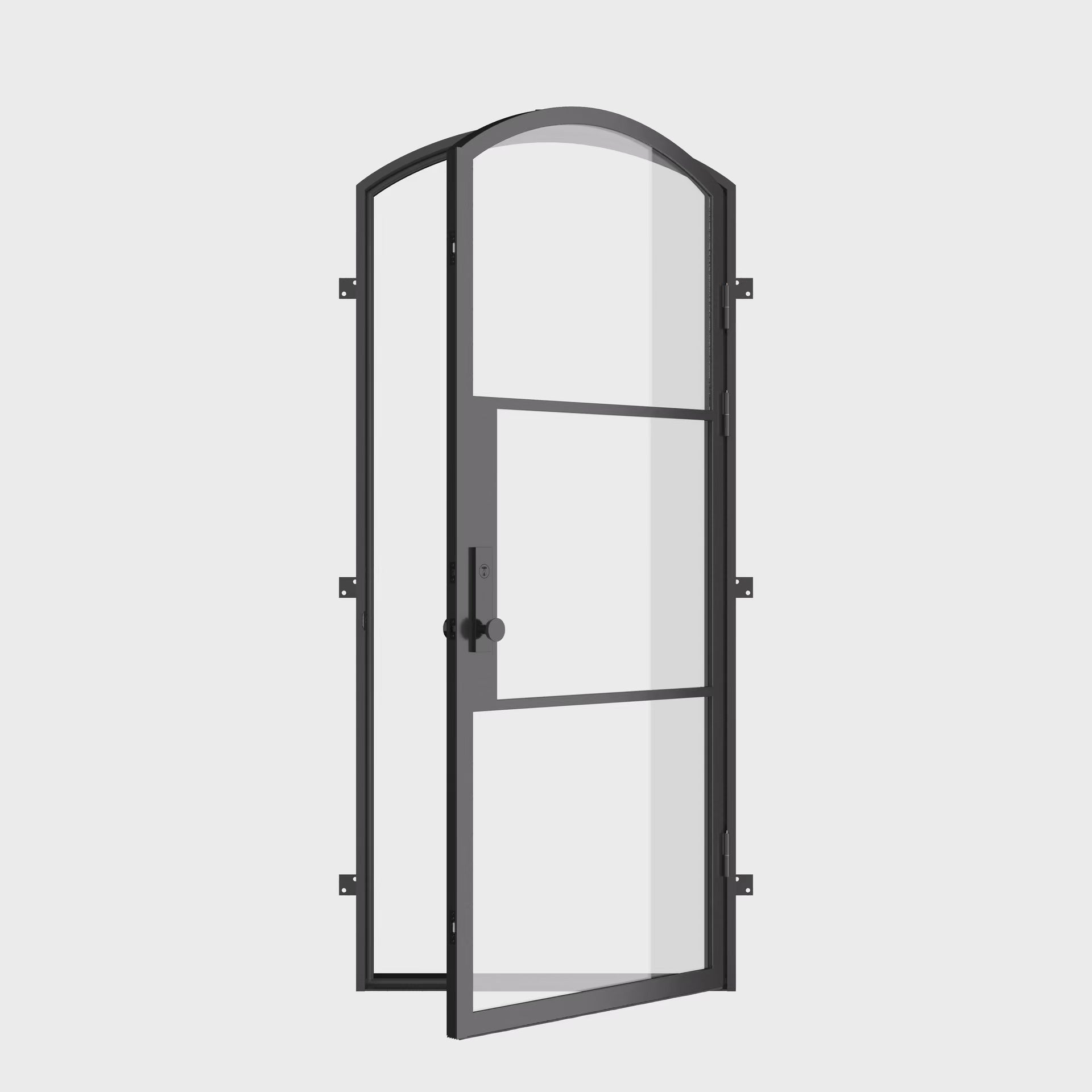 Architectural single arch steel exterior door with insulated frame