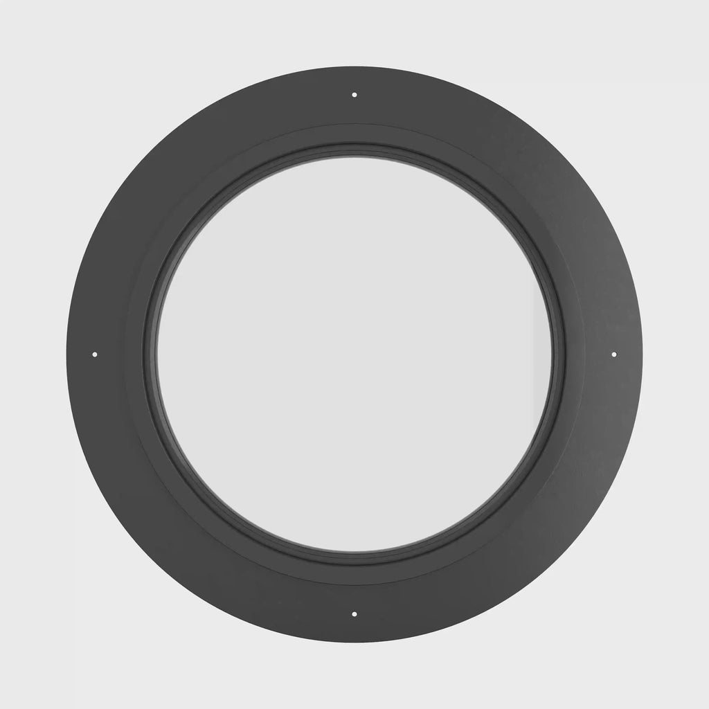fixed round steel window exterior view with low-e dual pane glazing