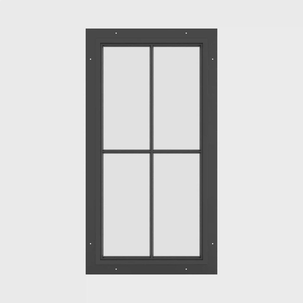 tall steel window with 1V 1H grid and dual pane glass