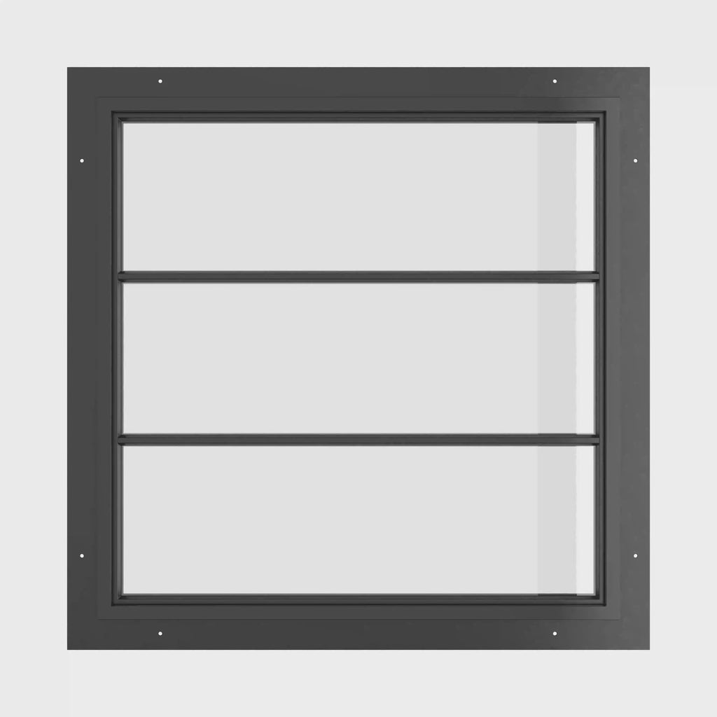 modern square steel window with dual horizontal gridlines