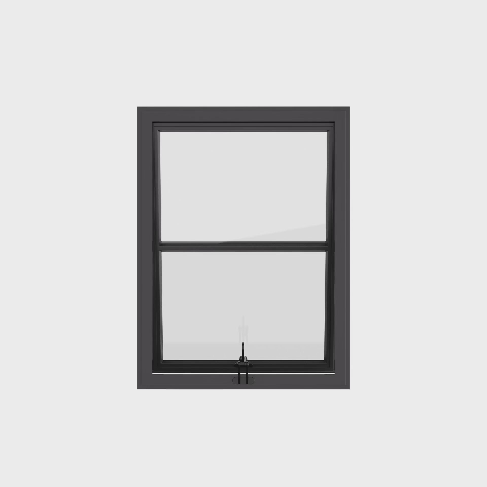 Thermally broken awning steel window, portrait, 0V 1H grid, ring pull, cold-rolled steel, black, insulated Low-E glass