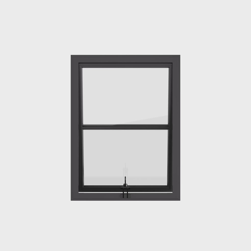 Thermally broken awning steel window, portrait, 0V 1H grid, ring pull, cold-rolled steel, black, insulated Low-E glass