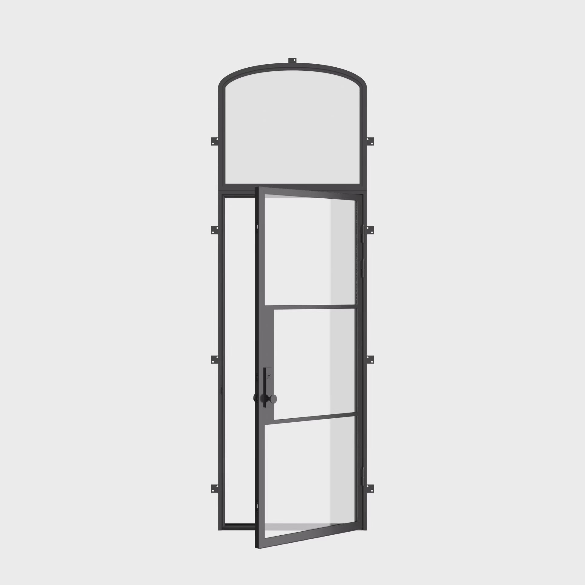 Air 4 single flat steel door with mini arch top glass and narrow sightlines