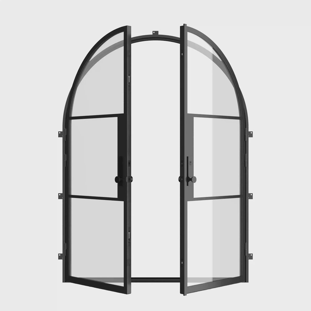 Energy efficient double full arch steel exterior door