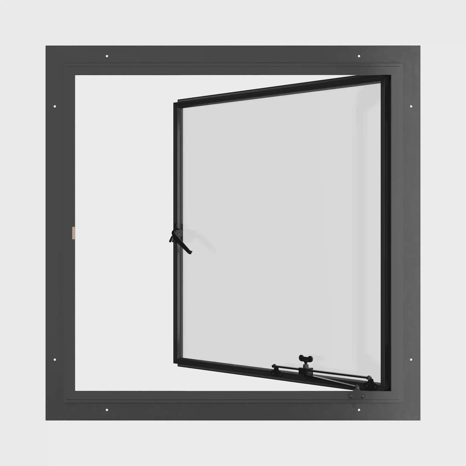 Thermally broken single casement steel window, square, cold-rolled steel, black, Low-E glass