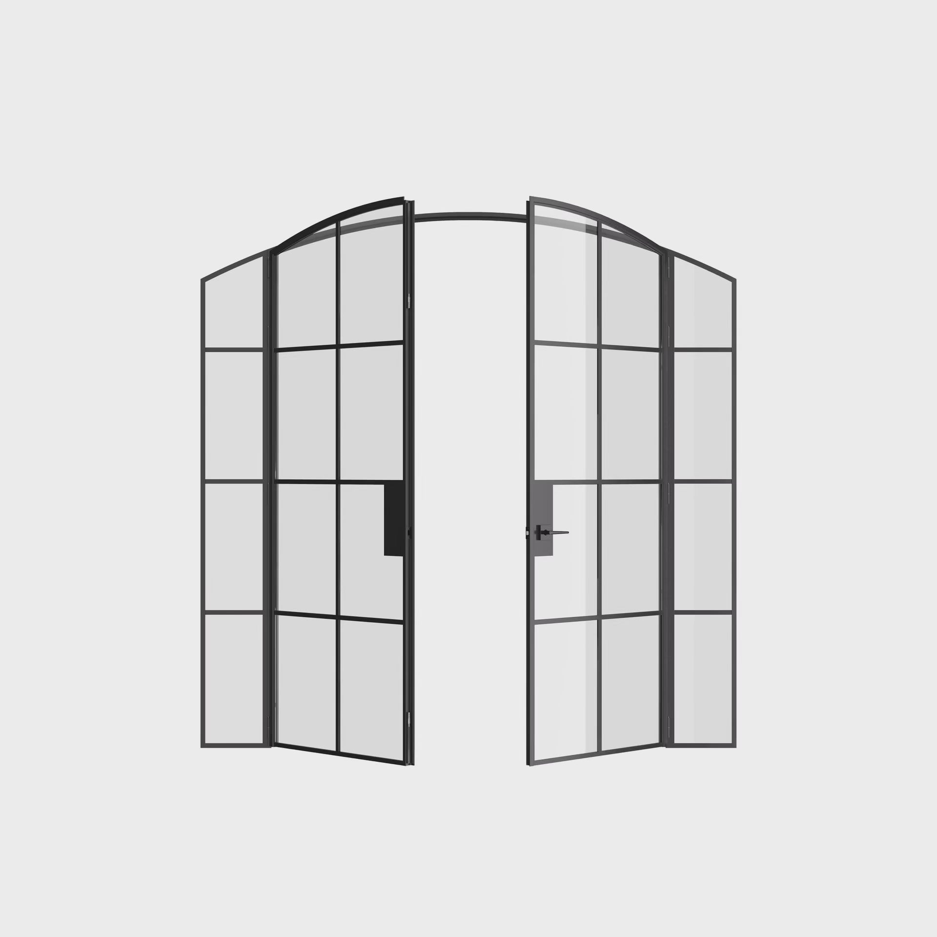 Interior double arch modular steel doors with glass sidelights
