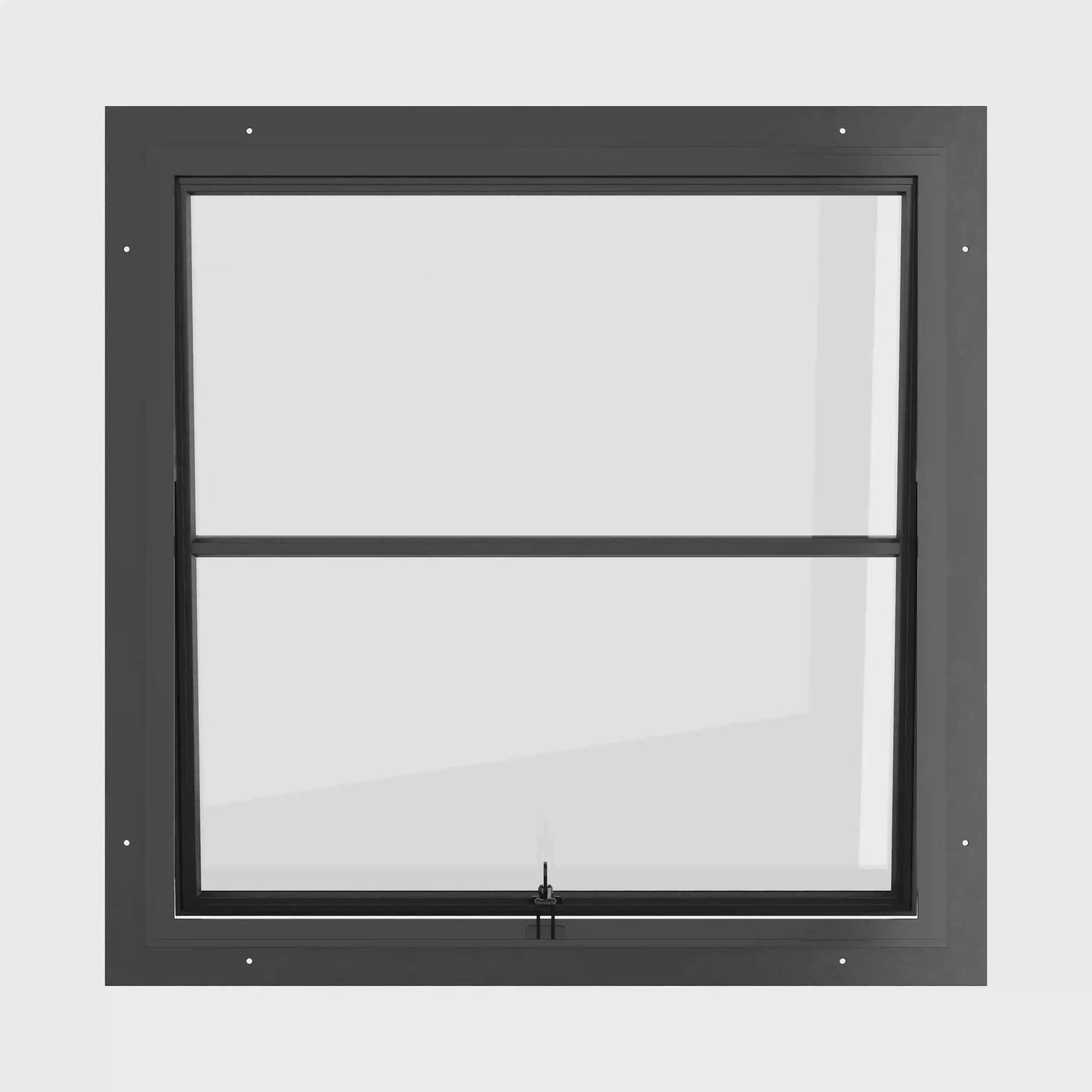 Awning steel window, square, 0V 1H grid, ring pull, hot-rolled galvanized steel, black, Low-E glass