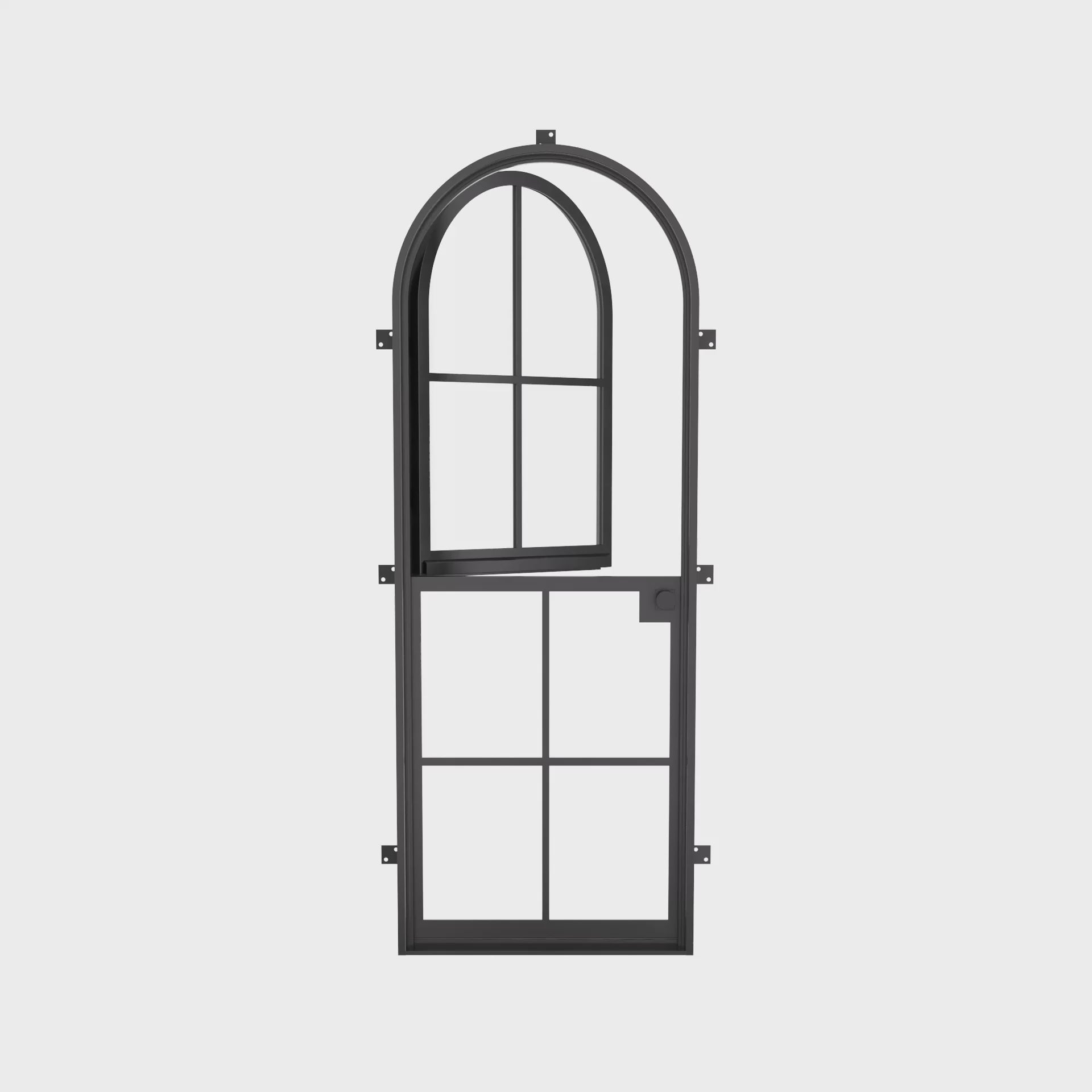 Contemporary Dutch single full arch steel door with safety glass lite
