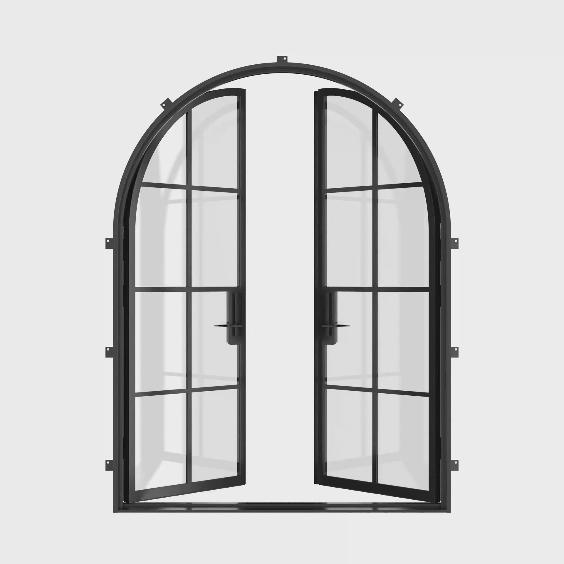 Designer double full arch exterior steel door with insulated glass lites
