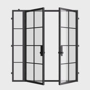 Double flat prehung steel entry doors with left sidelight, cold-rolled construction and dual-pane safety glass