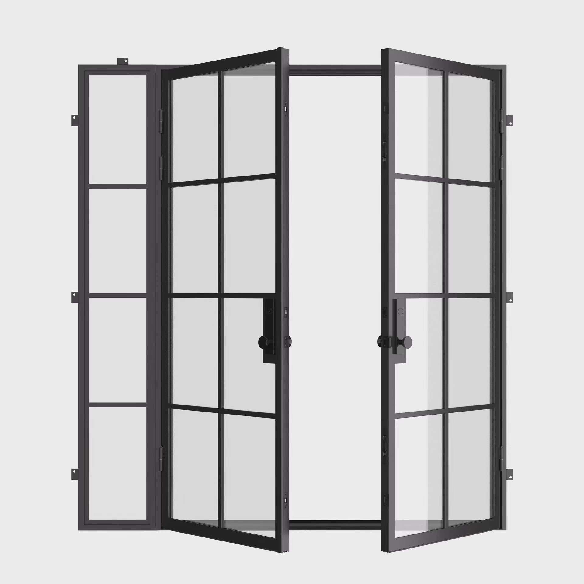 Double flat prehung steel entry doors with left sidelight, cold-rolled construction and dual-pane safety glass