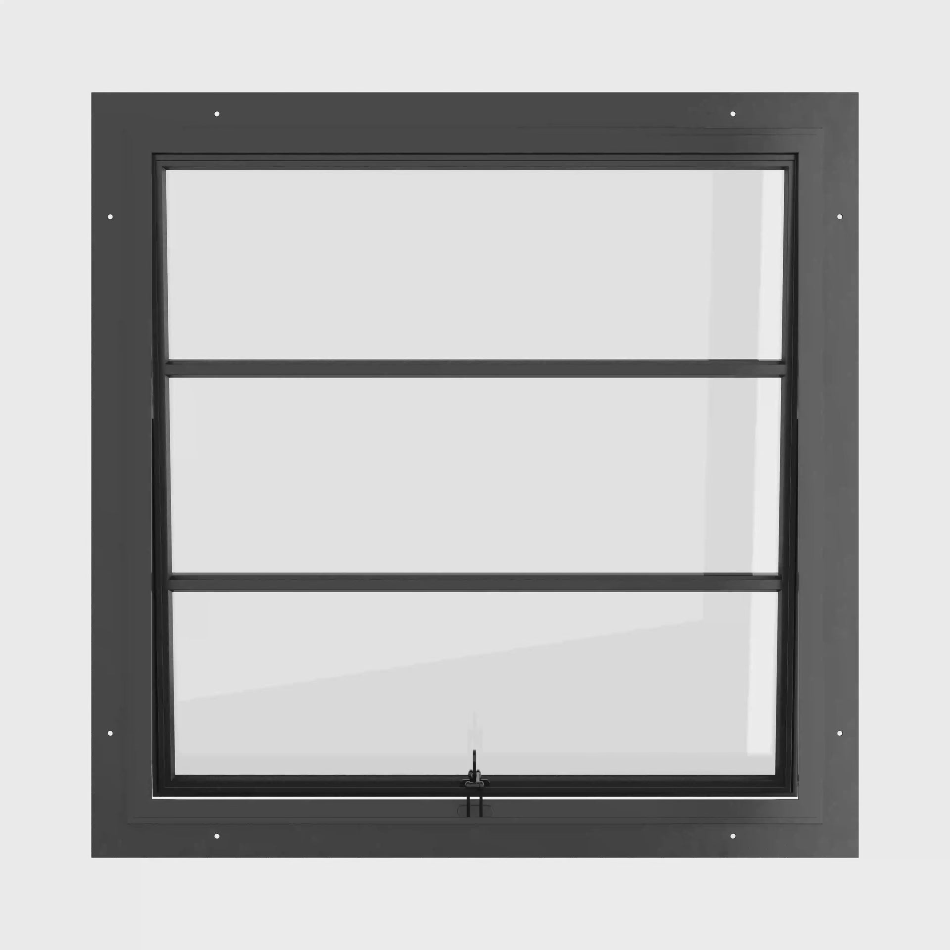 Awning steel window, square, 0V 2H grid, ring pull, hot-rolled galvanized steel, black, Low-E glass