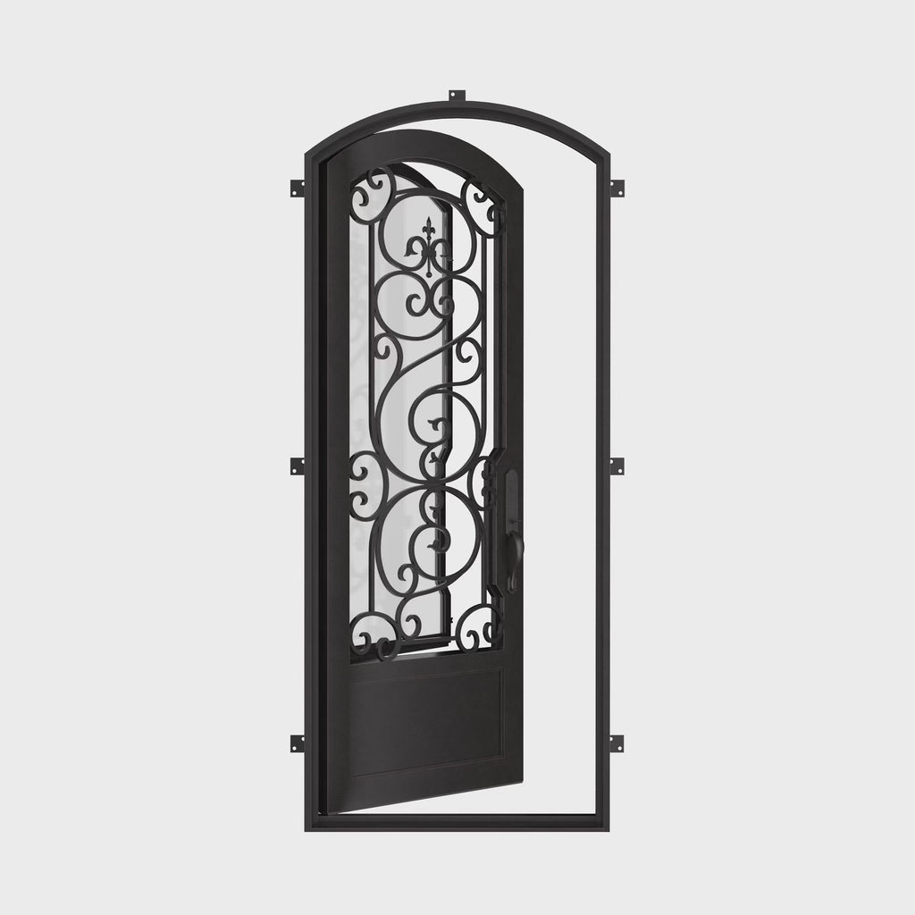 Beverly single eyebrow arch top front door with dual-pane tempered glass.