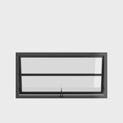 Thermally broken awning steel window, landscape, 0V 1H grid, ring pull, cold-rolled steel, black, Low-E glass
