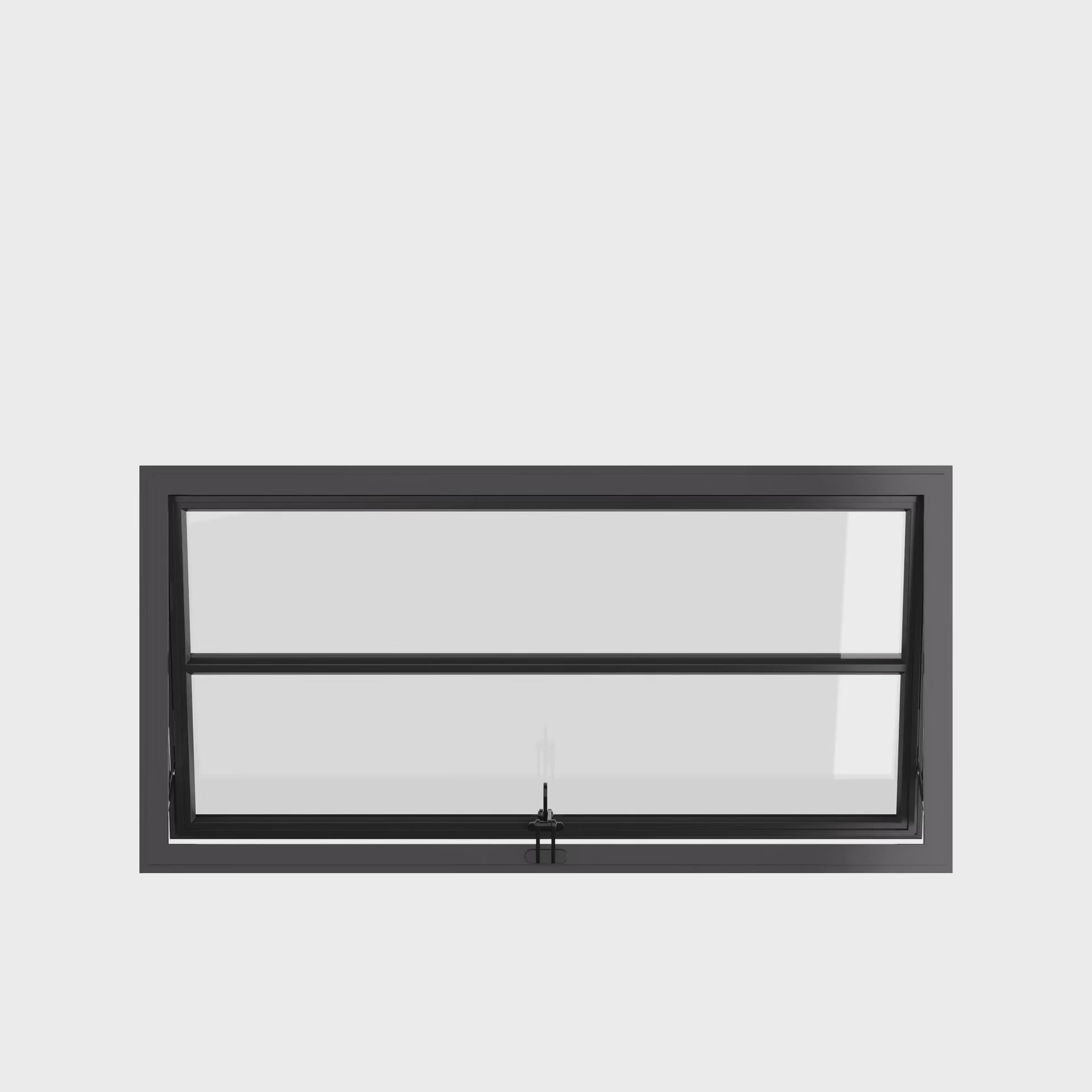 Thermally broken awning steel window, landscape, 0V 1H grid, ring pull, cold-rolled steel, black, Low-E glass