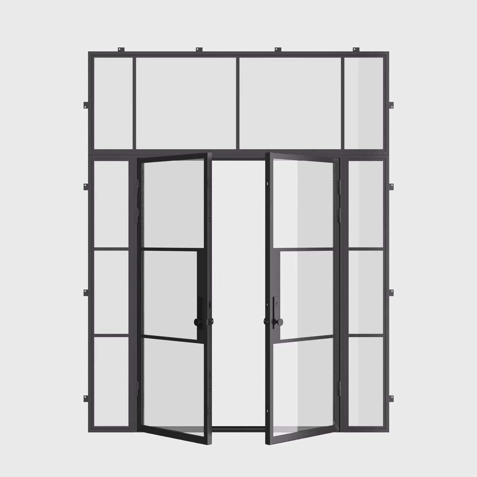 Air 4 black steel double door with flat top window and side glass