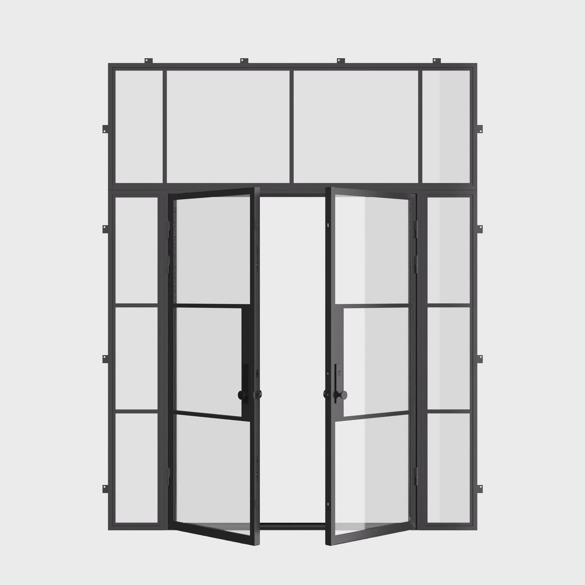 Air 4 black steel double door with flat top window and side glass