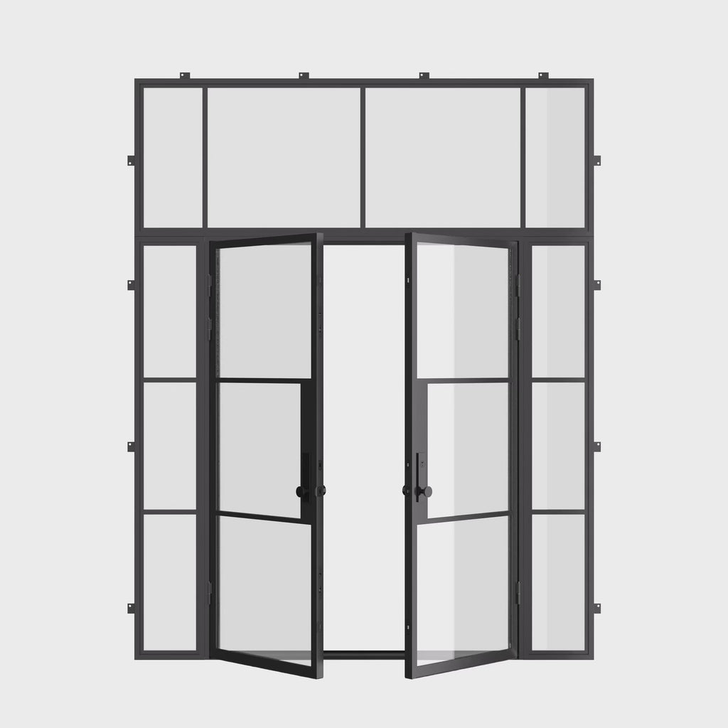 Air 4 black steel double door with flat top window and side glass