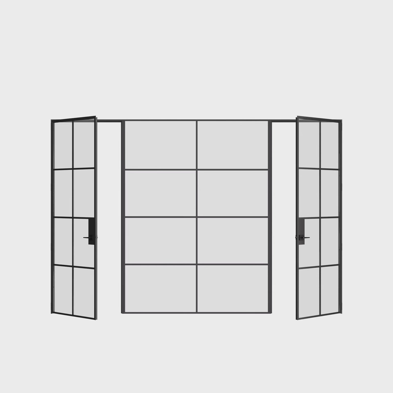 Interior dual single steel doors with center fixed glass panel