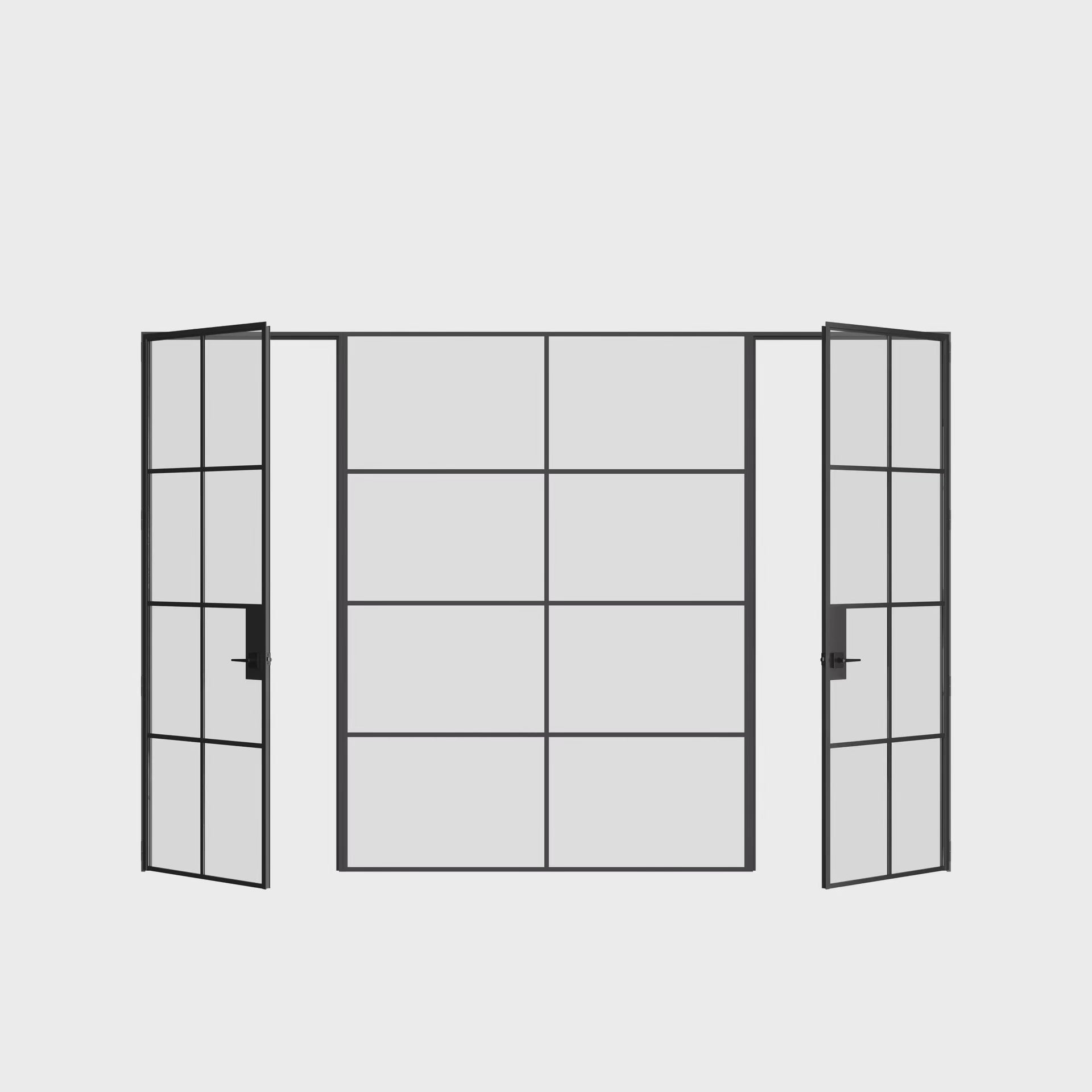Interior dual single steel doors with center fixed glass panel