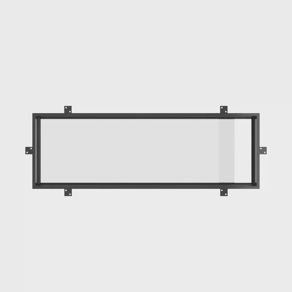 Air steel flat top transom window for custom steel entry door configuration