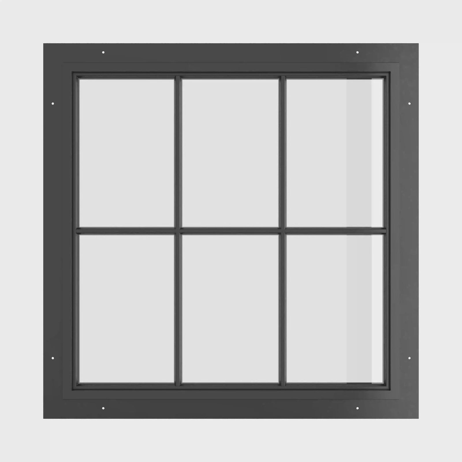 compact square steel window with vertical and horizontal divisions
