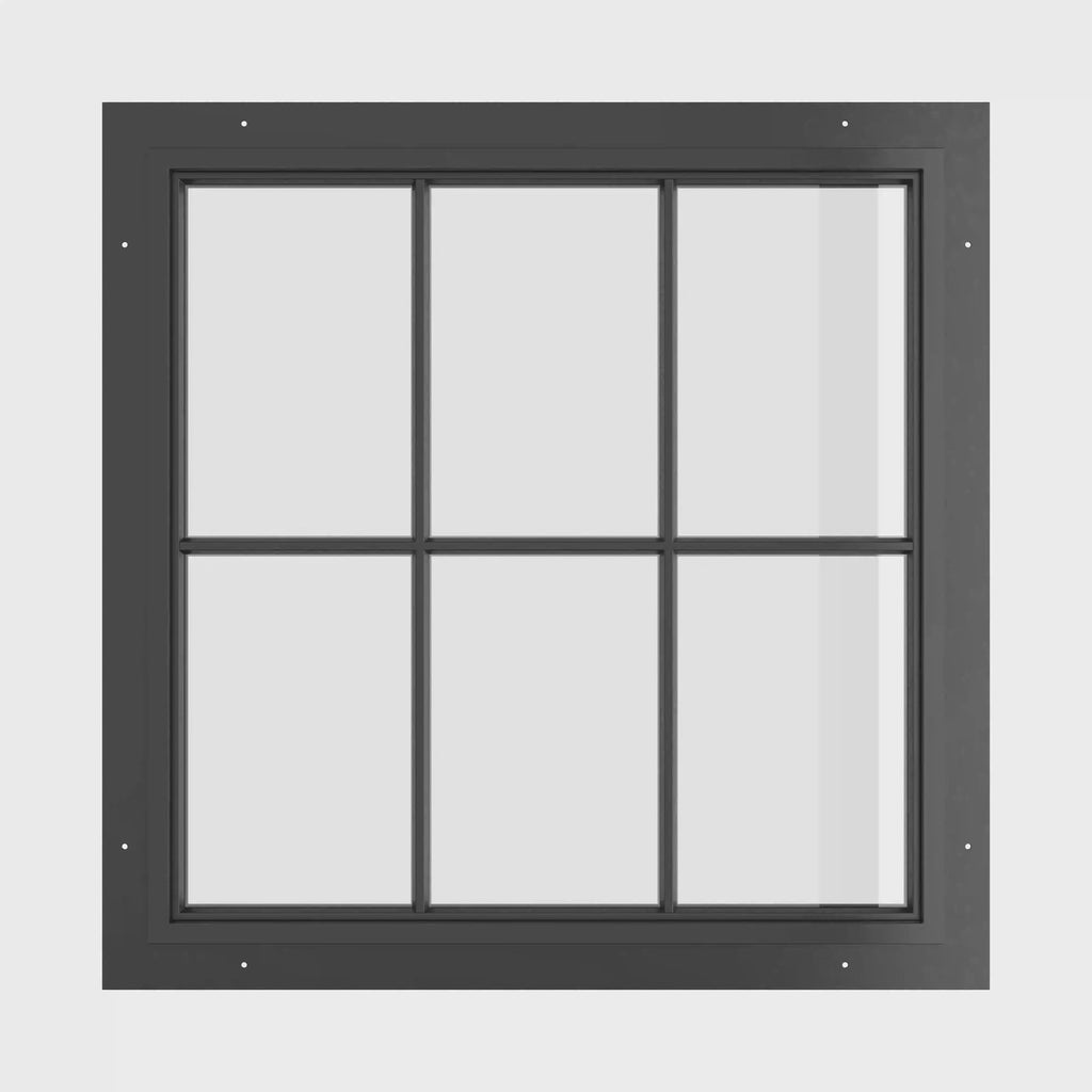 compact square steel window with vertical and horizontal divisions