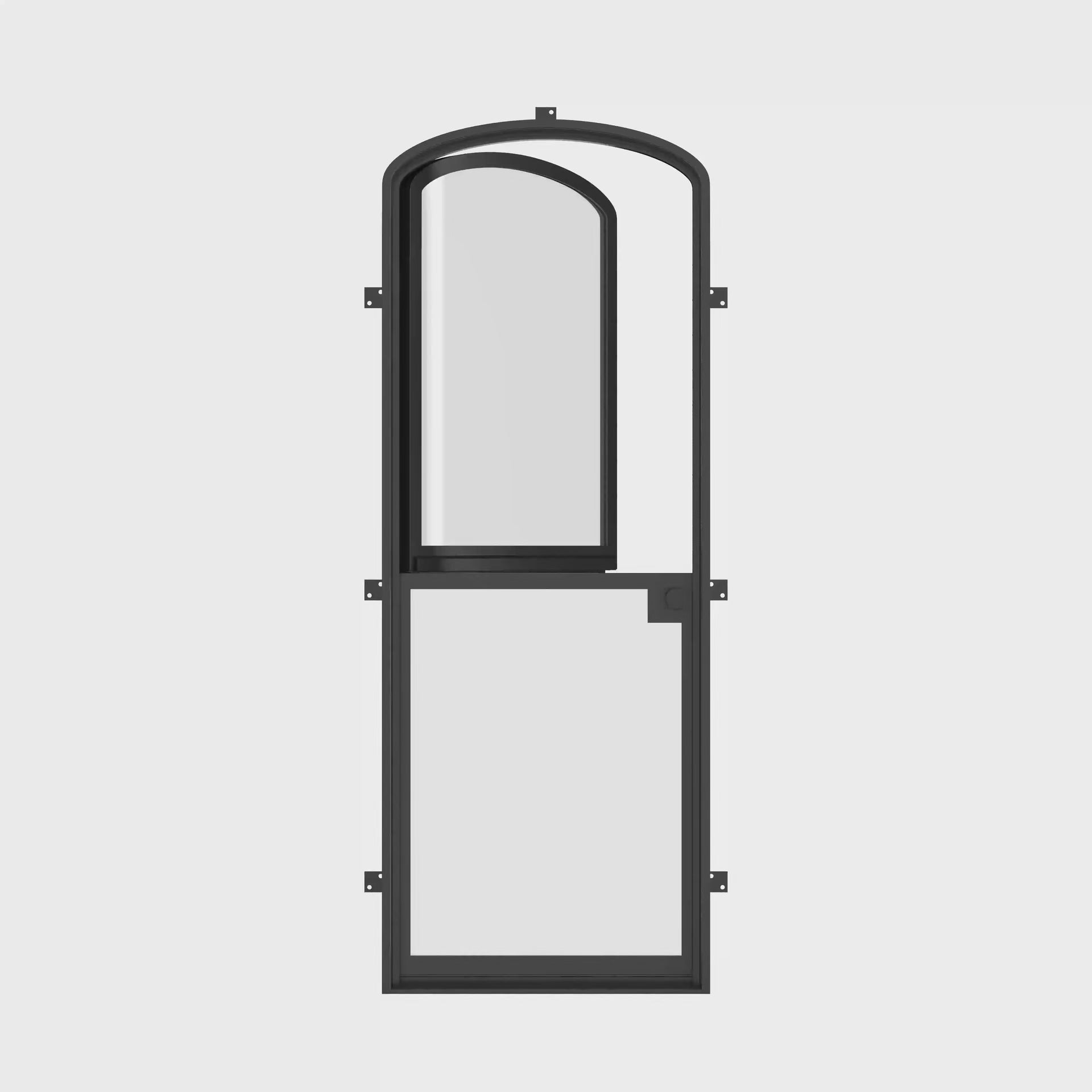 Split Dutch steel door with subtle arch.