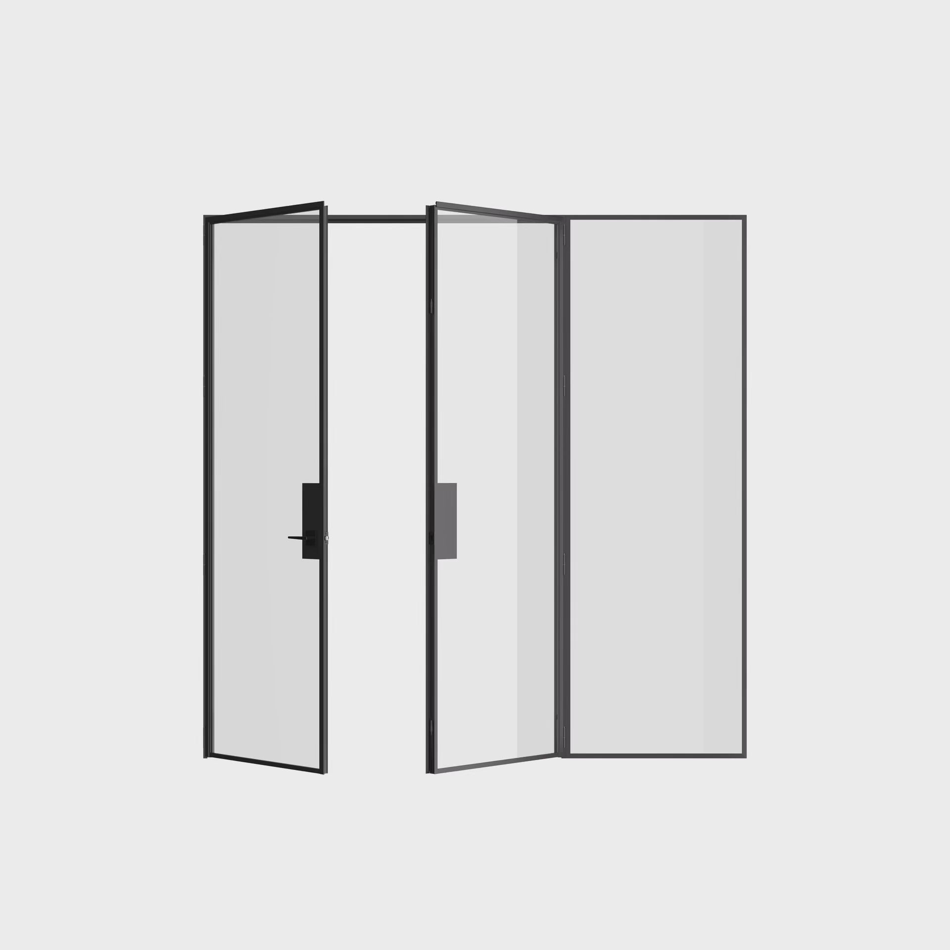 Double flat modular steel door with right side window and narrow frame design