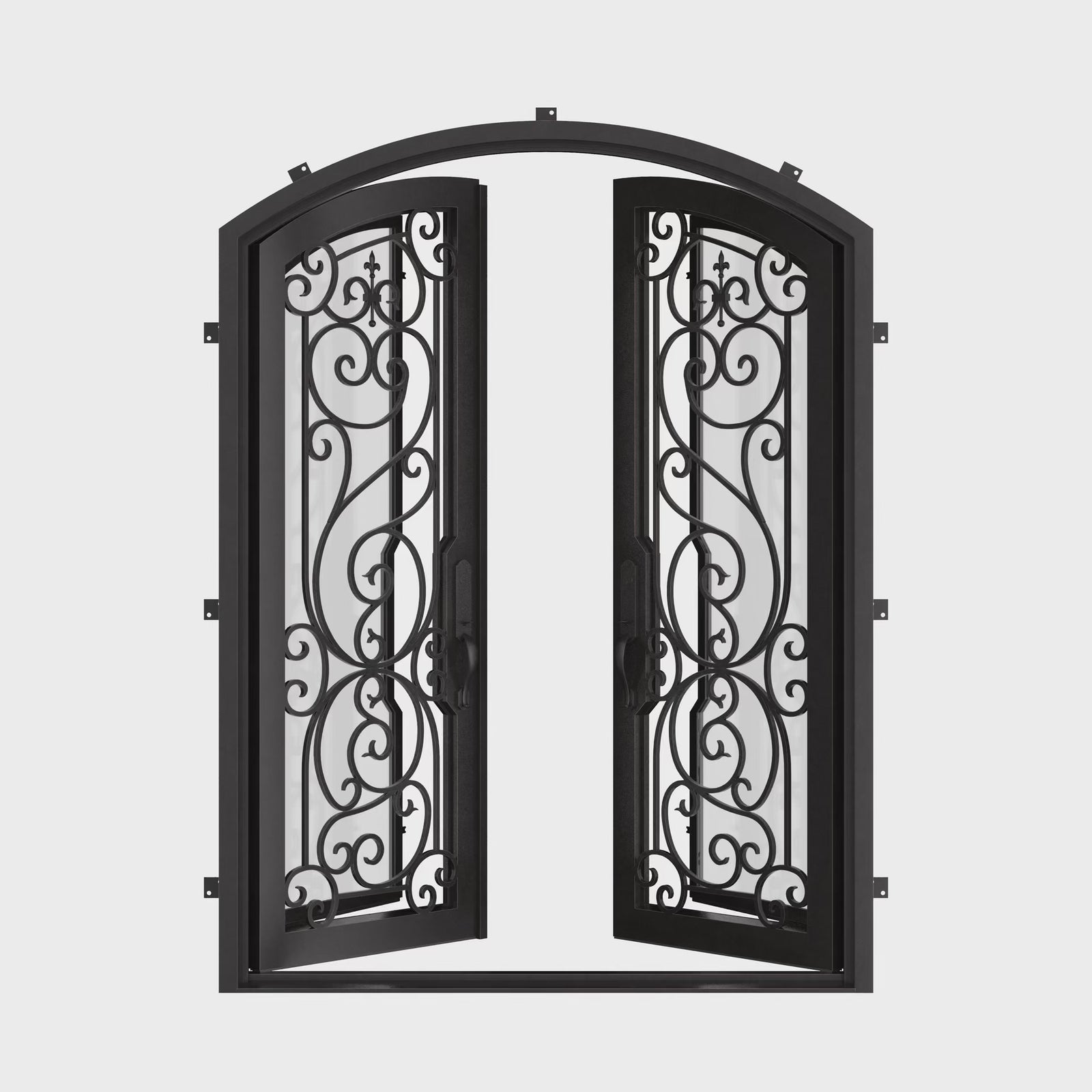 Hills metal arched top double door with glass and thermal break in black.