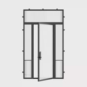 Air Grand contemporary exterior steel door with sidelights and flat top glass, galvanized steel construction and dual-pane Low-E tempered glazing