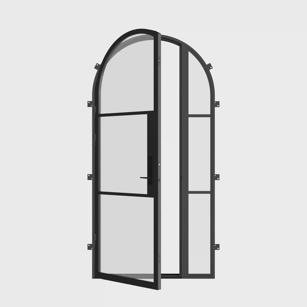 Air 4 single full arch door with left sidelight, galvanized mixed steel and finish