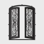 Miracle arched top iron door with clear glass in bronze finish.