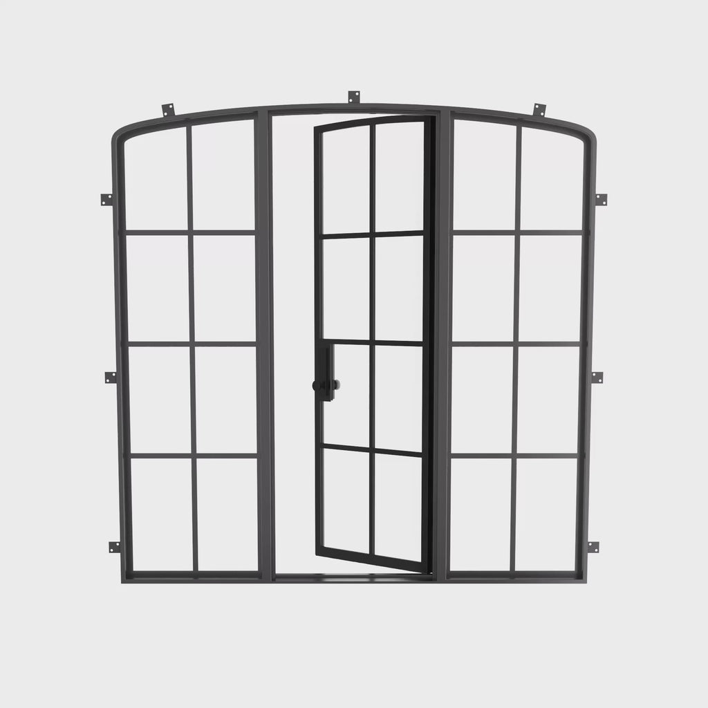 Single mini arch steel front door with side windows, cold-rolled frame construction