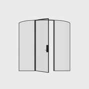 Solid steel single door with compact arch top and narrow framing.