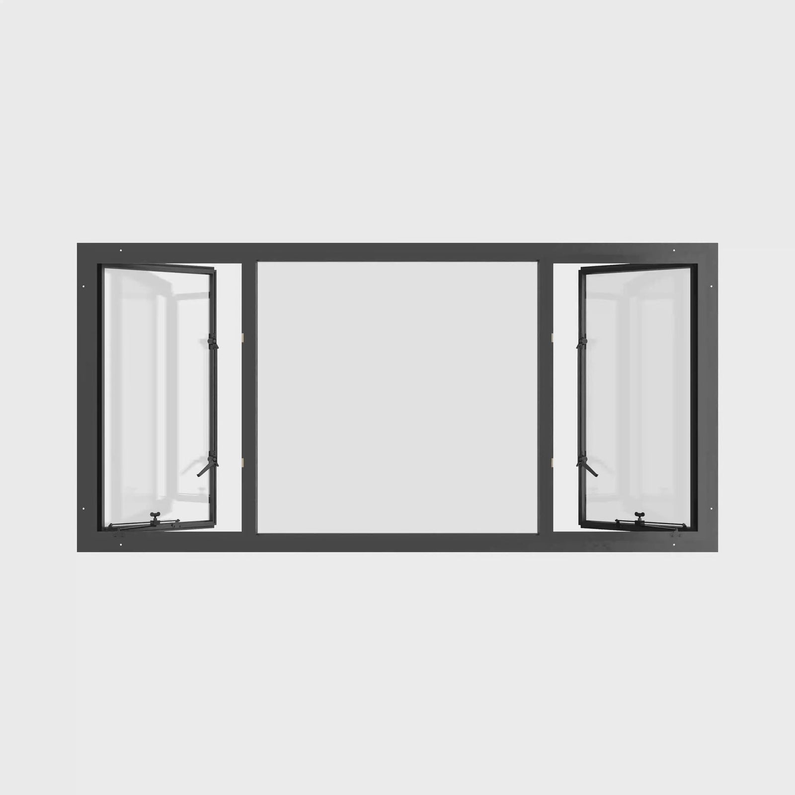 Thermally broken dual single casement steel window, cold-rolled steel, black, tempered Low-E glass