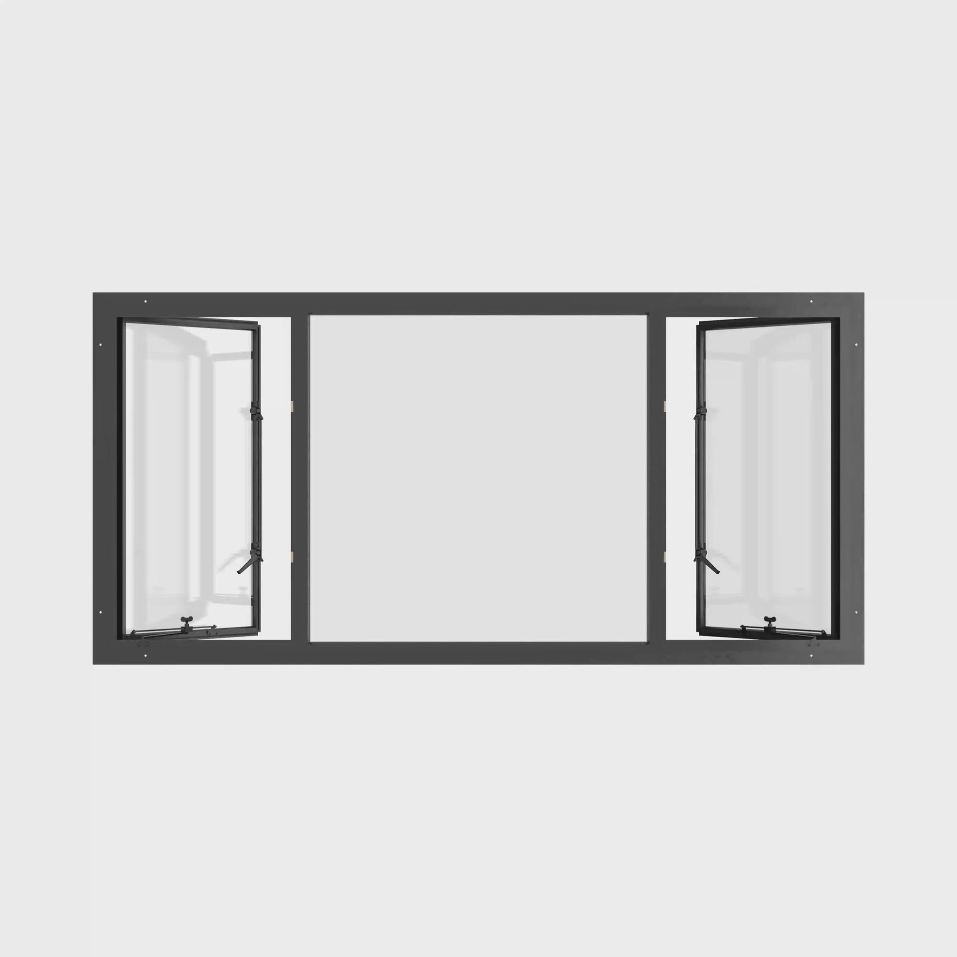 Thermally broken dual single casement steel window, cold-rolled steel, black, tempered Low-E glass
