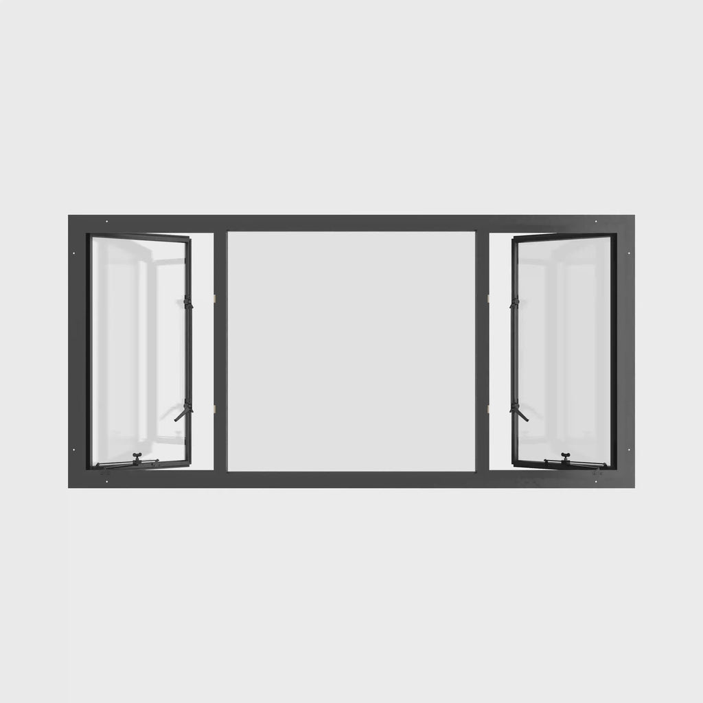 Thermally broken dual single casement steel window, cold-rolled steel, black, tempered Low-E glass