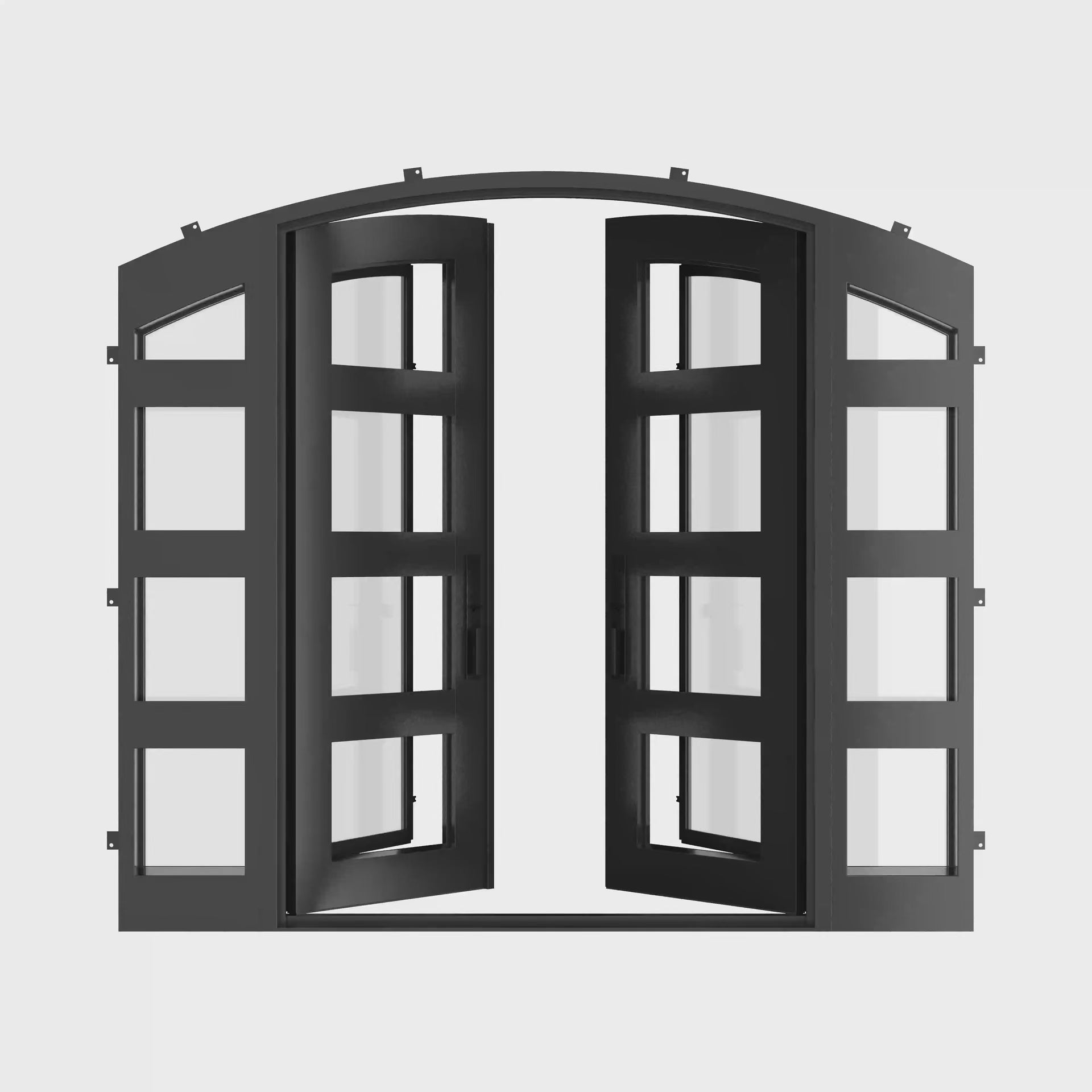 Knox double arch steel front doors with side windows and curved transom