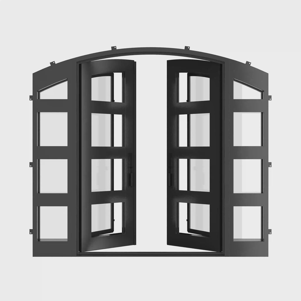 Knox double arch steel front doors with side windows and curved transom