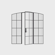 Air 5 single arch interior door and sidelights, black hot-rolled steel frame