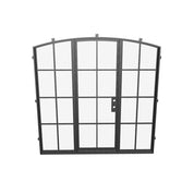Designer single arch exterior steel door with tempered sidelites
