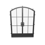 Modern double arch interior steel door with architectural steel frame and glass glazing
