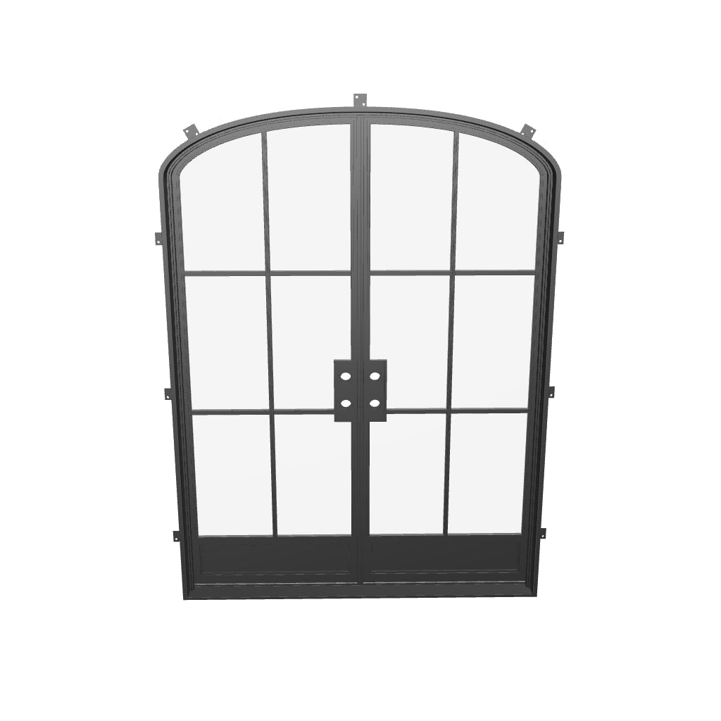 Air 7 double mini arch steel front doors, contemporary luxury double entry door with mini arches